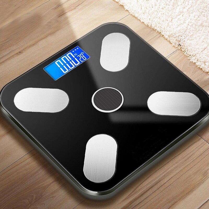 Digital Body Fat Scale BMI Weight Scales Bluetooth Body Fat Measurement Device Smart Body Weight Analyzer Bathroom Floor Scale: black Solar charging
