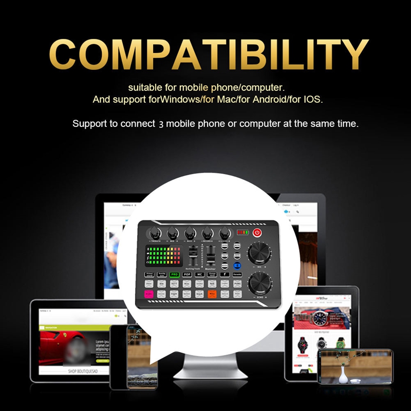 Volume Control Audio Mixer Live Sound Card Noise Cancelling for Phone Computer Desktop with LED Light
