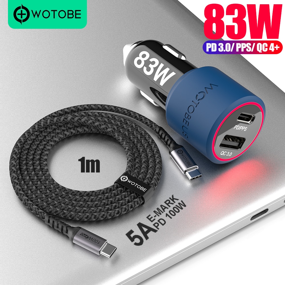 83w carregador de carro, 1 porta usb c pps/pd 65w/45w/30w/25w/18w, 1 porto qc3.0/afc rápido para o tipo c computador portátil thinkpad yoga xps hp lg iphone 13