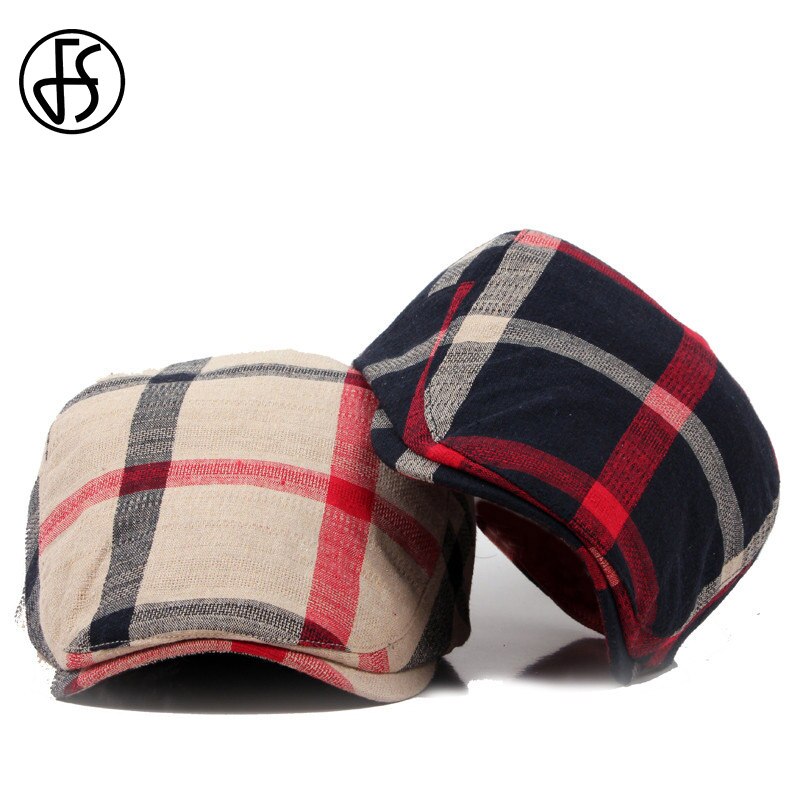 FS Unisex Classic Plaid Berets Caps For Men Casual... – Grandado