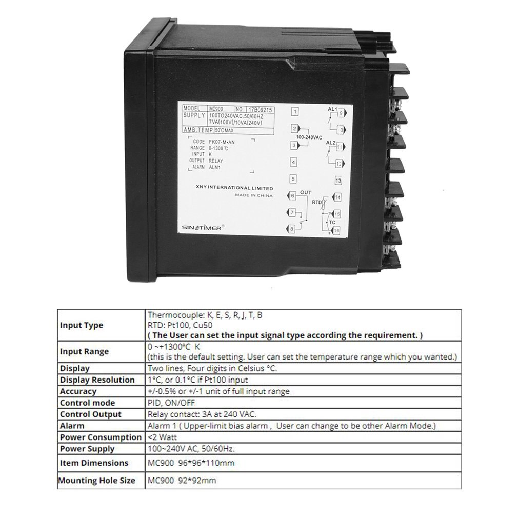 Input Digital PID Temperature Controller Relay Output K Or PT100 Regulator Heating Or Cooling With Alarm MC900