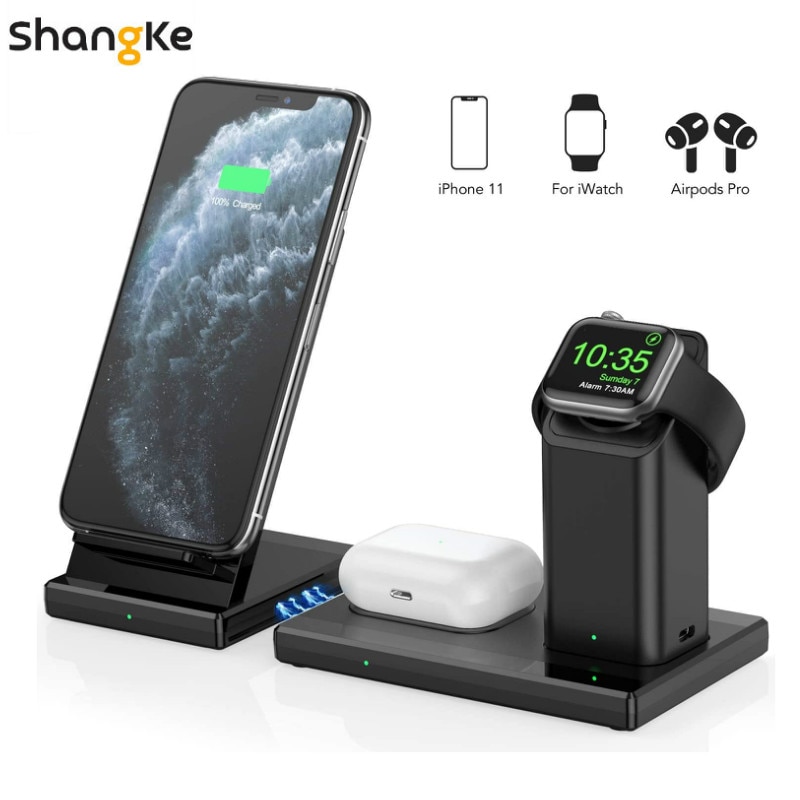 Wireless Charger 3 in 1 Detachable Fast Wireless Charging Station for Apple Watch AirPods Pro Magnetic Stand for iPhone 11 X 8