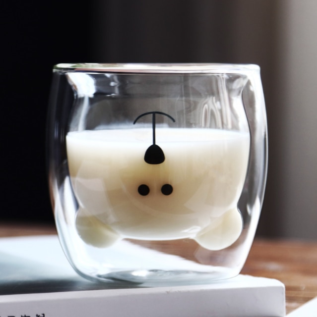 3D 2 niveaux belle Panda ours innovant bière verres résistant à la chaleur Double paroi tasse à café matin lait verre de noël: Happy bear