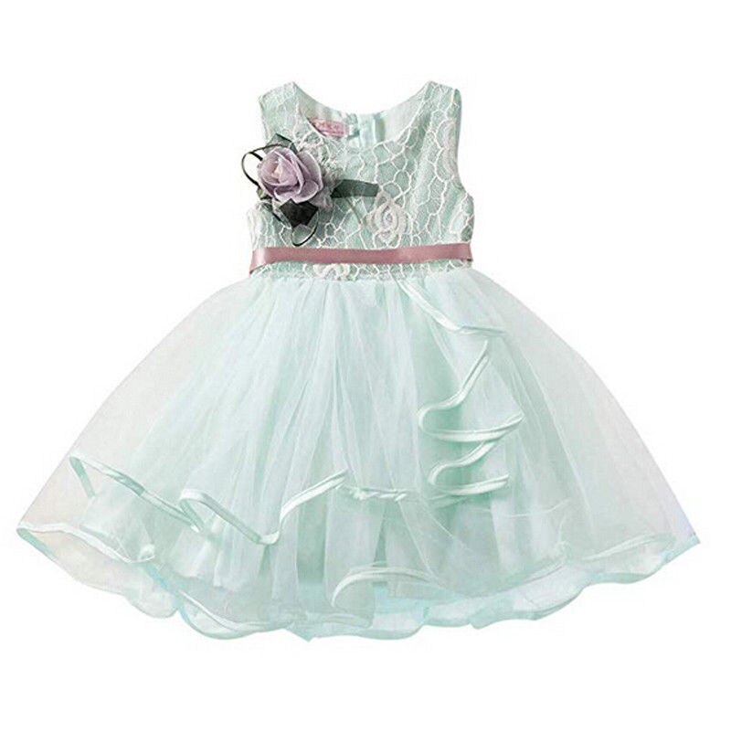 Bloemen prinses formele verjaardagsfeestje jurk baby baby meisjes kleding strik bloemen kant patchwork tutu jurk: Groente / 4t