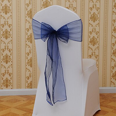 Organza bryllup stole søjler sløjfebetræk stole tyl til arrangementer & fest banket juledekoration mintgrøn: Mørkeblå