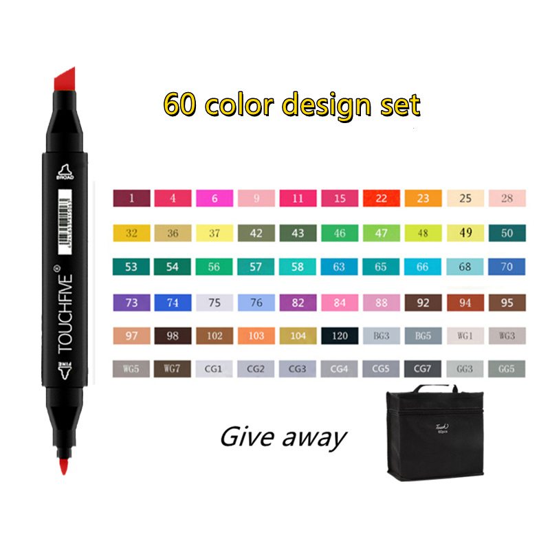 TOUCHFIVE-rotuladores de doble punta para dibujo, marcadores gráficos de Alcohol para bocetos, suministros de arte, 12, 36, 48, 80 y 168 colores: 60Colors design set