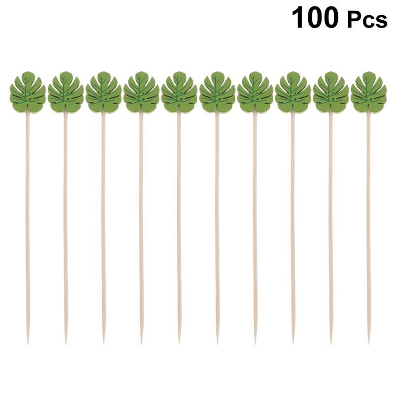 100 st tandpetare trä miljövänliga chic praktisk sköldpaddsblad formad grön cocktail pick mat pinnar frukt pick för hemmet