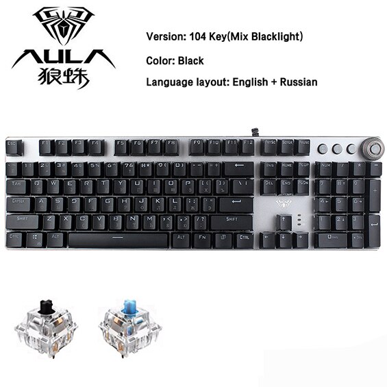 AULA Mechanical-Keyboard Game Laptop Computer Wrist-Rest Backlight LED Wired USB Gaming Hebrew Arabic Russian: English  Russian / Blue Switch