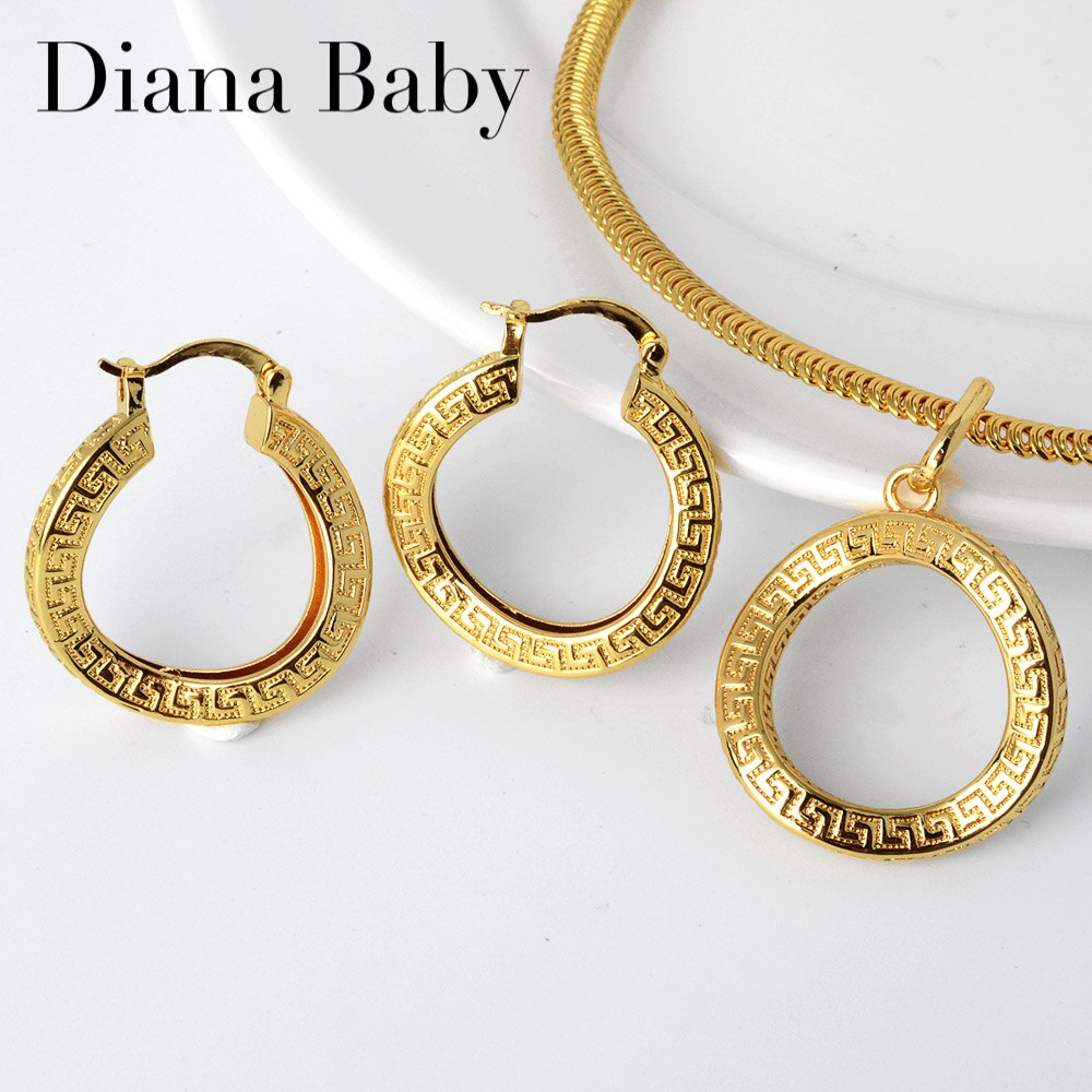 Diana Baby Ronde Sieraden Set Klassieke Koperen Oorbellen Hangende Ketting Vrouwen Stereoscopische Wedding Party Anniversary