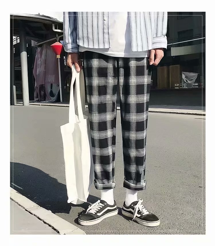 Casual bukser herre plaid løse bukser med brede ben herre simple chic koreansk stil all-match ins trendy streetwear harajuku sa -8: Xxl til 175cm 65kg / Plaid