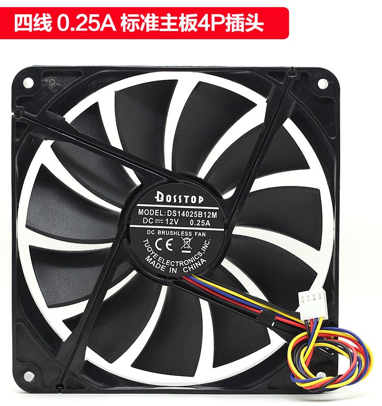 14CM mute desktop computer case host power radiator 12V cooling fan 14025 large air volume speed regulation 140x140x25mm cooler: 0.25A Motherboard 4P