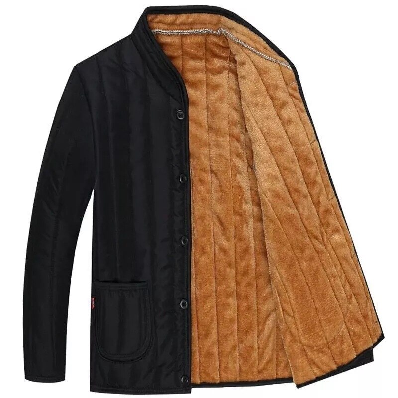 Mænds vinter udendørs plus fløjl tykkere varm komfortabel frakke bomuld vindtæt trekking camping klatring mandlig løs jakke: Sort / Xxxl