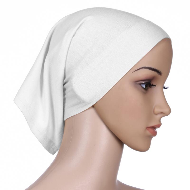 Mode Zijden Moslim Hijab Innerlijke Hijaabs Moslim Hijab Sjaal Arabische Tulband Effen Kleur Tulbanden Voor Vrouwen Hoofddoek Hoofd Sjaals: white