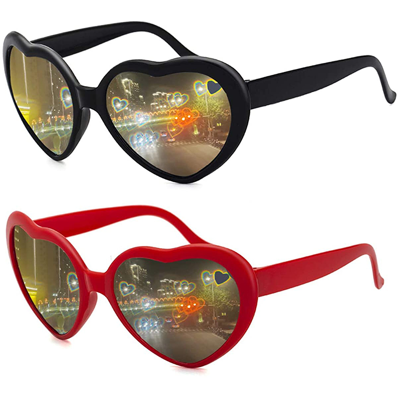 Women Heart Shaped Effects Glasses Watch The Lights Change To Heart Shape At Night Diffraction Glasses Female Sunglasses