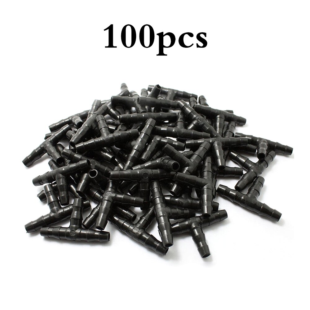 100 Pcs Tuin Water Tee Connector Voor 4/7 Mm 1/4 ''Tuinslang Water Tubing Barb Slangfitting drip Irrigatie Adapter Koppeling: Default Title