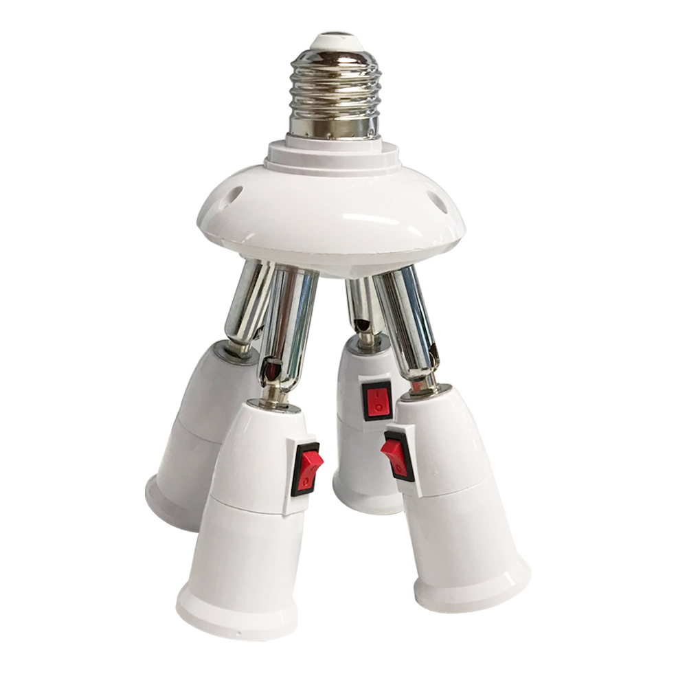 E27 Lamp Bulb Holder Splitter 3/4/5 Heads Lamp Base Adjustable LED Light Bulb Holder Adapter Converter Socket: With switch  4in1