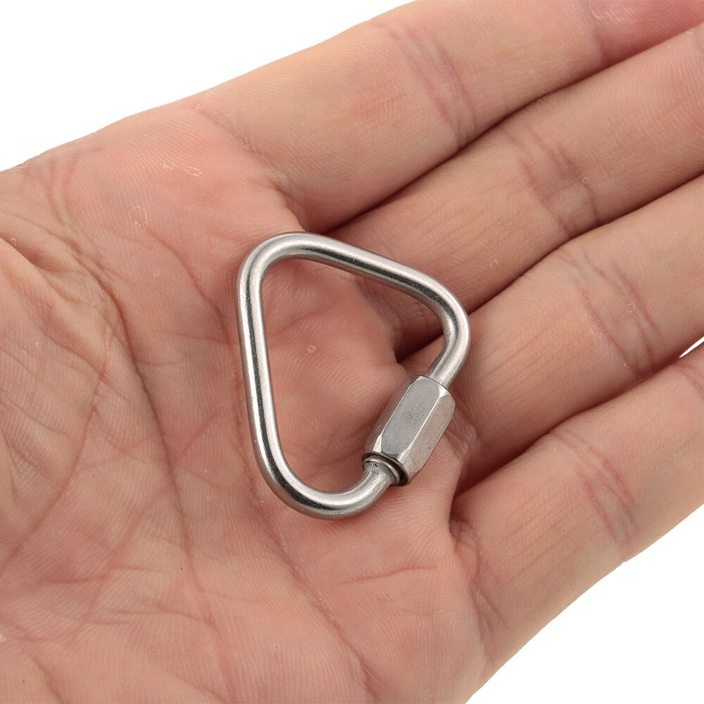 Mosquetón triangular de acero inoxidable, cierre rápido, gancho colgante, hebilla, accesorios para exteriores, acampada, senderismo y escalada: 1