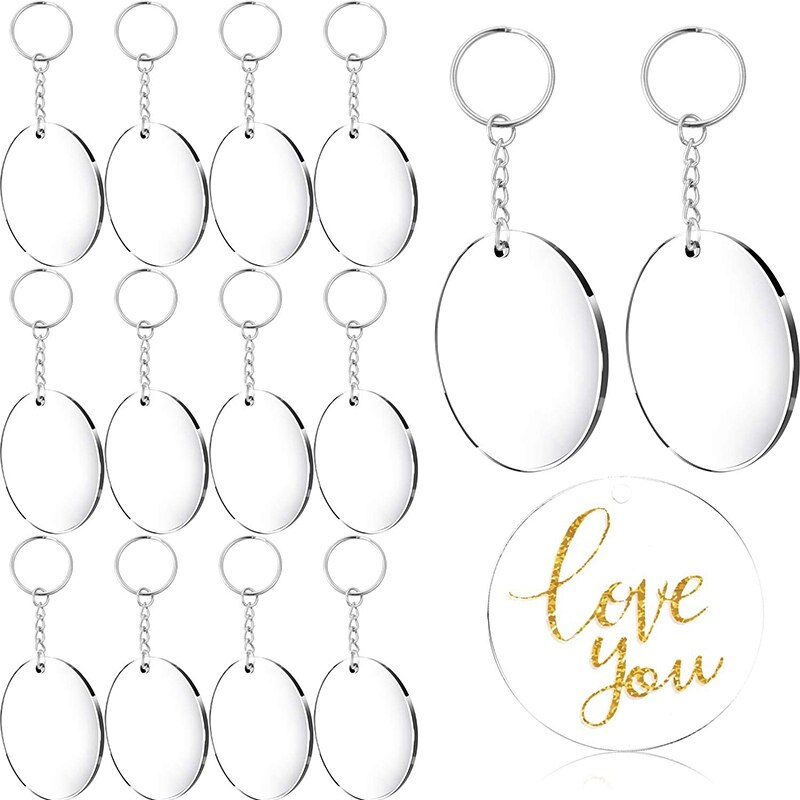 Acrylic Transparent Circle Discs and Key Chains Clear Round Acrylic Keychain Blanks for DIY Projects and Crafts, 2 Inch