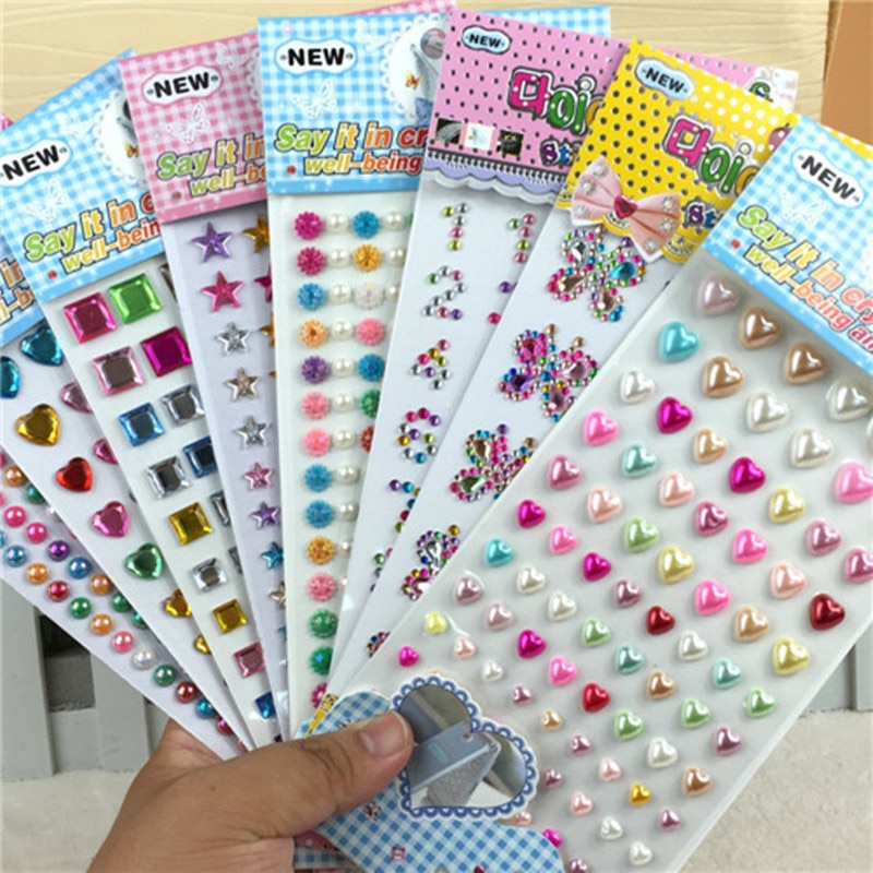 Many Styles Mixed Color Acrylic Rhinestone Crystal Decoration Stickers 3D Baby Kids boys girls DIY Cute Children toys Stickers