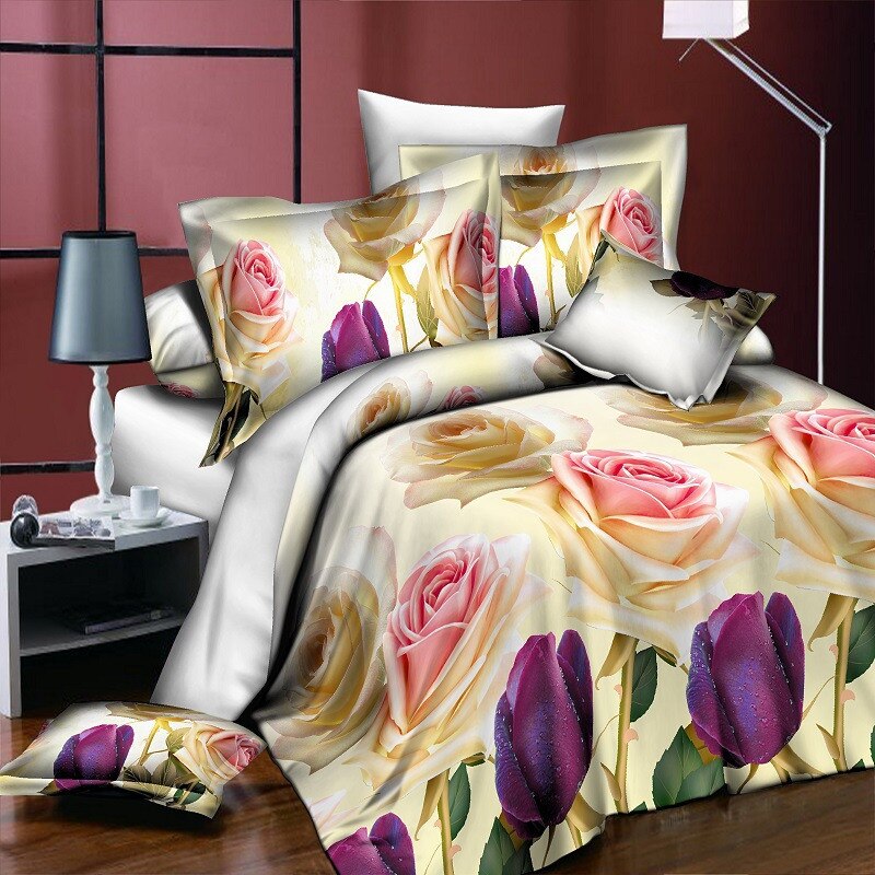 3d romantic wedding rose bedding set duvet cover pillow case queen twin size bed linen set