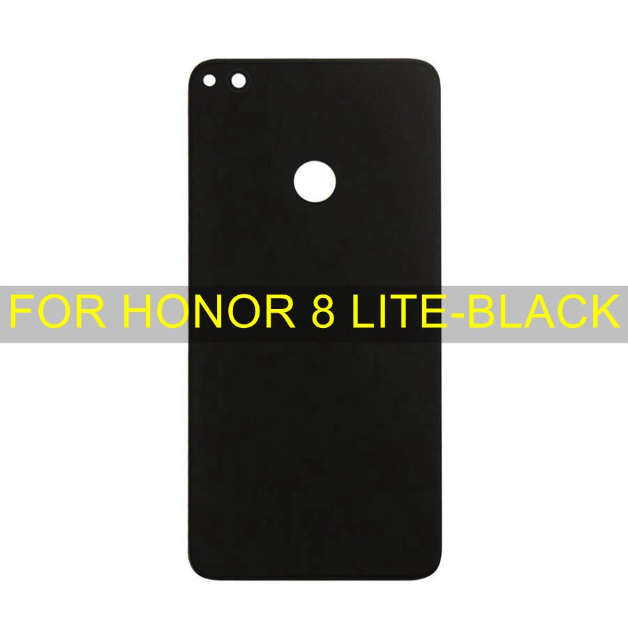 Panel de vidrio trasero para Huawei Honor 8 / Honor 8 Lite, cubierta de batería, carcasa trasera, reemplazo de puerta + pegatina adhesiva, FRD-L09 de PRA-LX1: Honor 8 Lite-Black