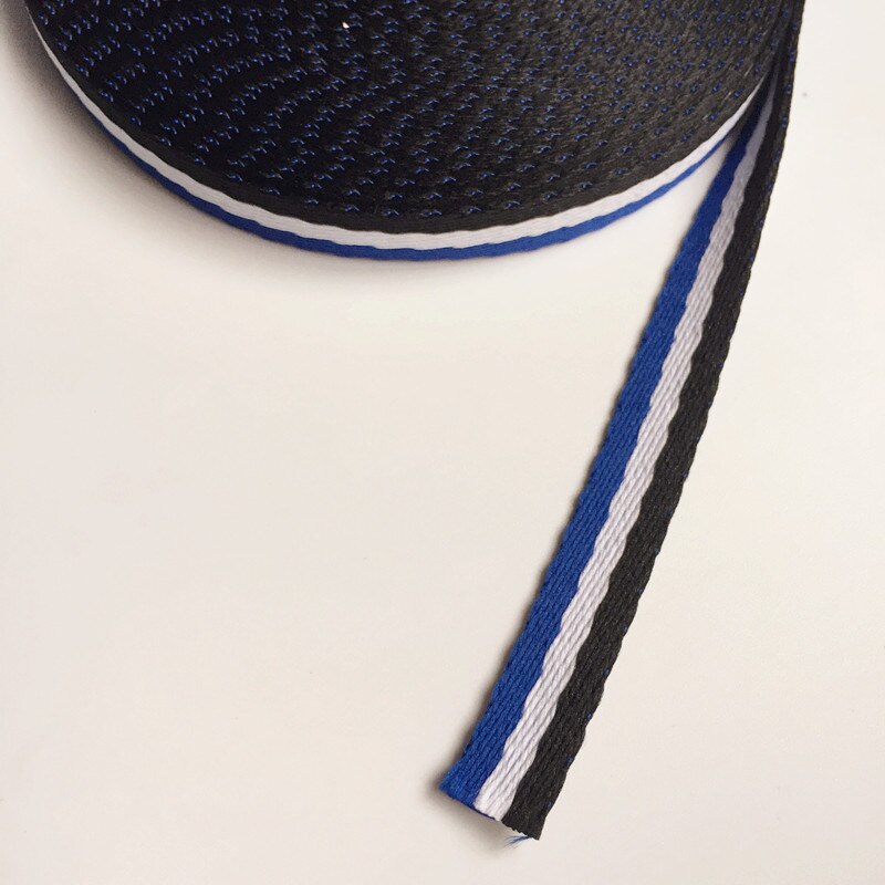 1 cm de alta qualidade fio macio tingido faixa webbing. Acessório da fita de costura diy, colhedor das decorações da roupa, corda da embalagem do presente: blue white black