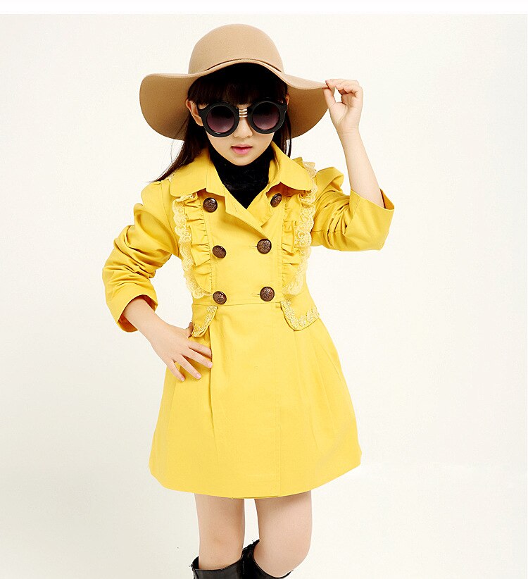 Vêtements d'automne pour enfants filles | trench coupe-vent, style long en coton solide pour filles,