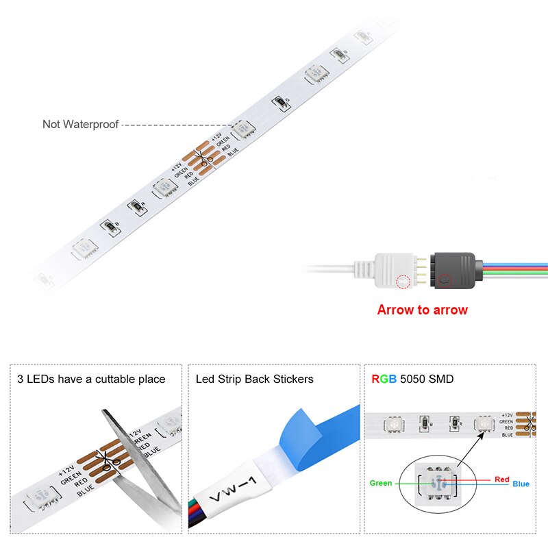Tuya – bande lumineuse LED RGB, wi-fi, 12v dc, avec commande vocale, 1/2/3/4/5/10/15 M, fonctionne avec Google Home et Smart Life App