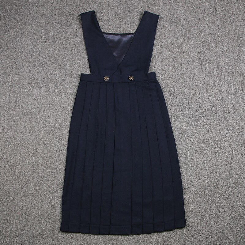 School Dresses Sailor Suit Plain Pleated Skirt Jk Uniforms Cosplay College Middle School Costume Black Blue Strap Long Dress: Blue