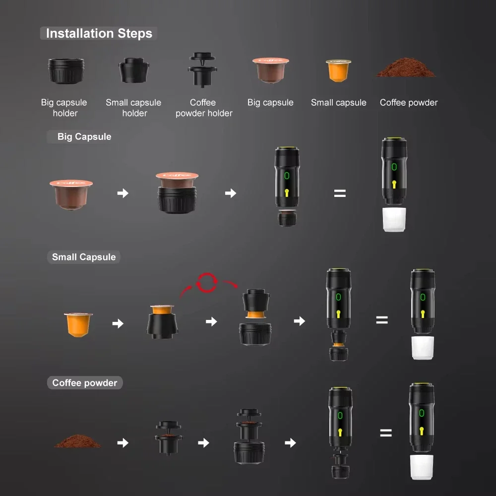 Xiaomi 3 in1 Wireless Electric Portable Espresso Coffee Machine For Car Home Camping Travel Steam Heating Capsule Coffee Maker