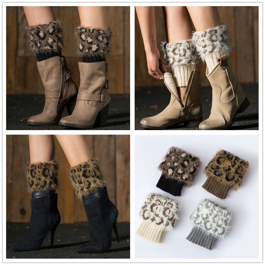 Elastische Knöchel Wärmer Gestrickte Socken Winter warm Stiefel Socken Leopard Pelz trimmen Beinlinge