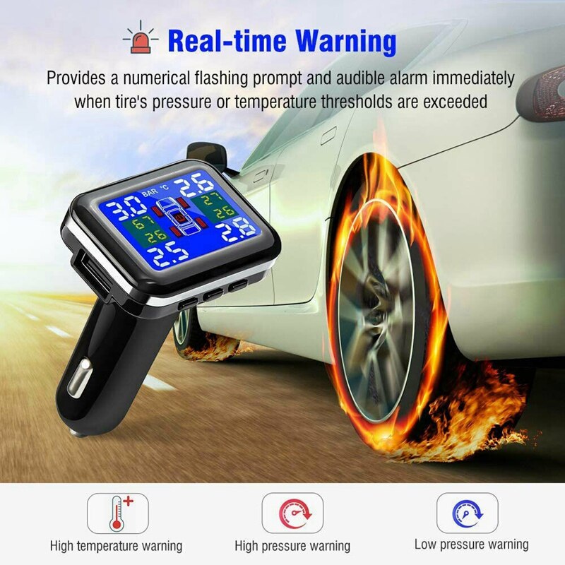 Car Tire Pressure Monitor System Wireless TPMS Car Tire Pressure Alarm Monitor System 4 External Sensor: Default Title