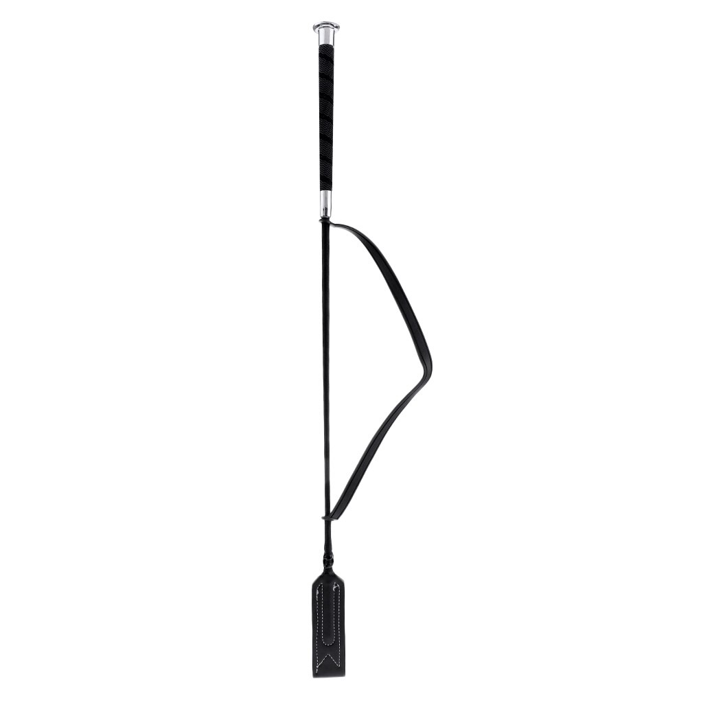 Riding Crop with Leather Slapper and Fiberglass Shaft - Durable and Nonslip - Black Equestrian Jump Bat 25"