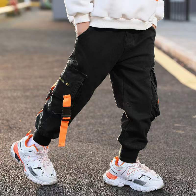 Pantalones Cargo de para niño, pantalón largo con bolsillos, ropa para niños de 4, 5, 6, 7, 8, 9, 10, 11 y 12 años, novedad de primavera: Black / 14(160)