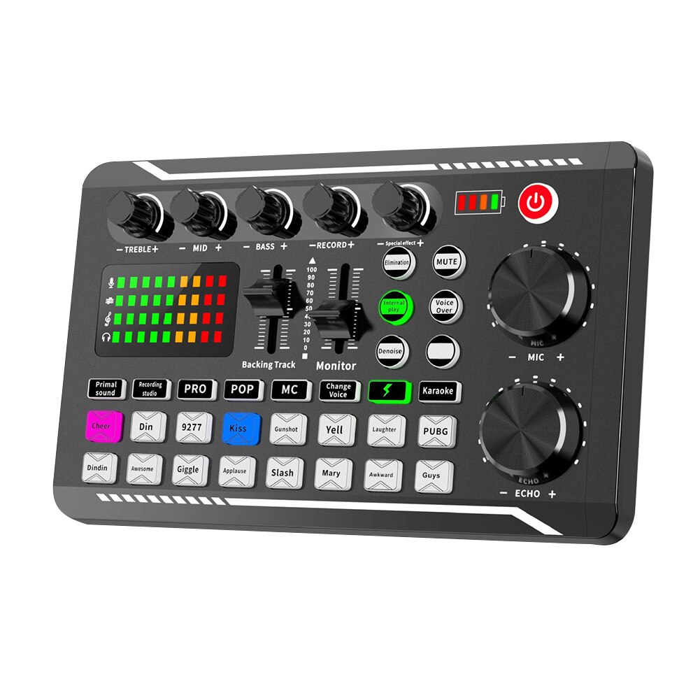 Carte son F998, Kit mélangeur de Microphone, 16 effets sonores, enregistrement Audio, Console de mixage Audio, amplificateur pour téléphone et PC