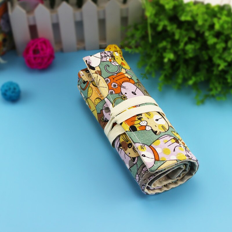 Kawaii Cat Roll Pencil Case Canvas 36/48/72/108 Holes School Pencilcase Penalty for Boys Girl Pen Bag Case Stationery Pouch