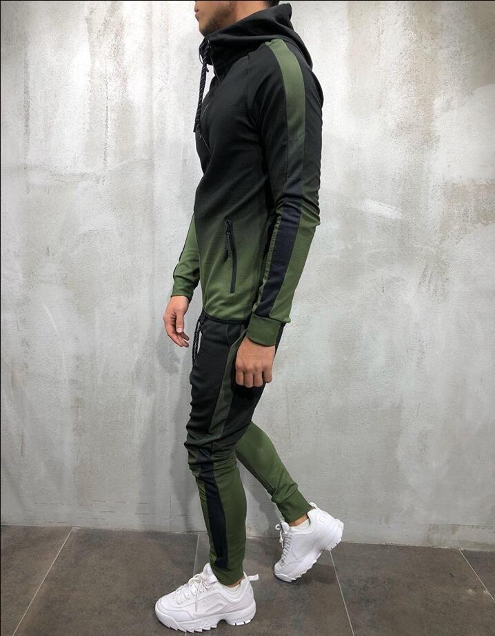 Ensemble de survêtement pour hommes homme Jogging costume décontracté Colorblock rayure Sweat costumes gris vêtements de sport printemps automne hommes ensembles vêtements de sport: green / XXL