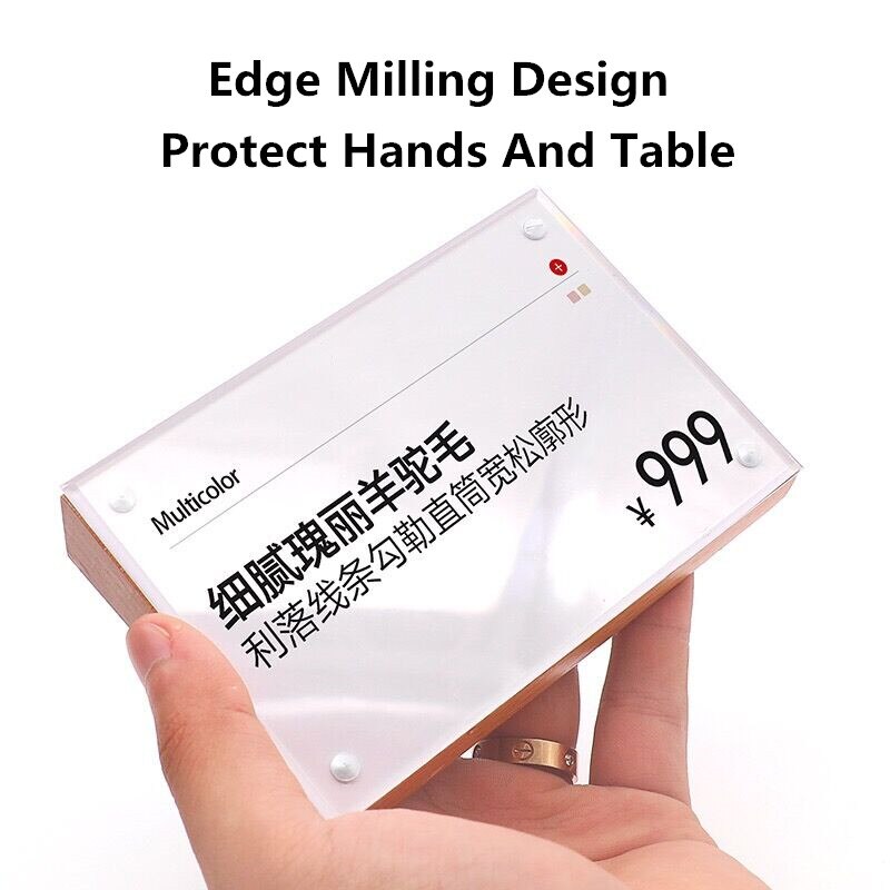 Magnetic Tabletop Wood Block Menu Holder Display Stand Counter Acrylic Picture Photo Frame Price Label Holder