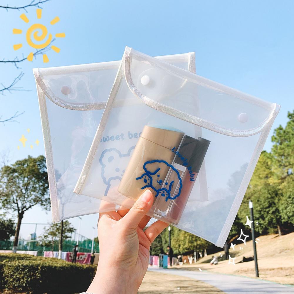 Document Bag Transparent Anti-lost PVC Transparent Waterproof Girls Cute Bear Cosmetic Multi-Purpose Bag for Student Document Ba