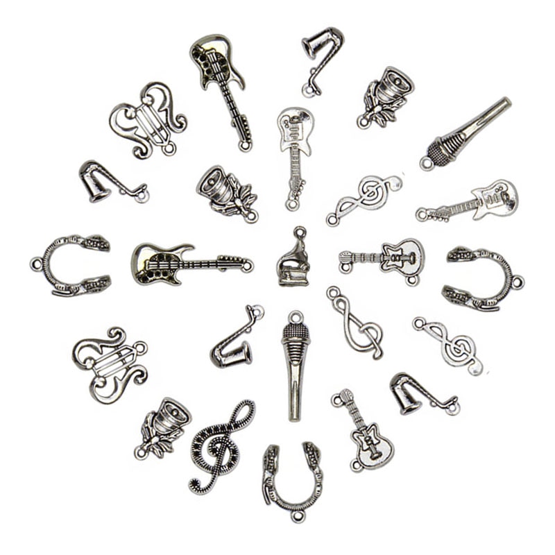 50pcs/lot Mix Musical Charms Vintage Instruments Pendant Microphone Guitar Violin DIY Jewelry Making