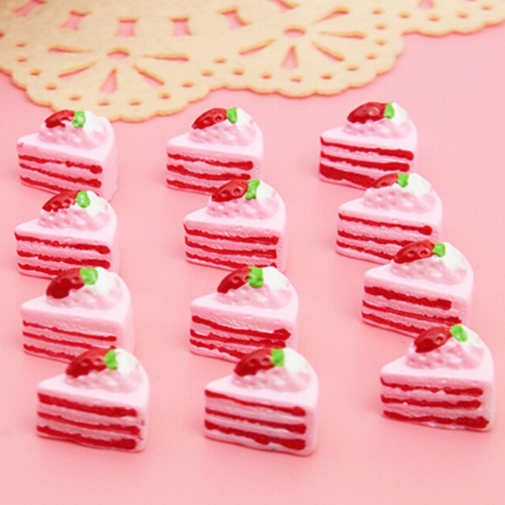 10Pcs Kawaii Plat Diy Miniatuur Kunstmatige Nep Voedsel Cake Resin Cabochon Decoratieve Craft Spelen Poppenhuis Speelgoed