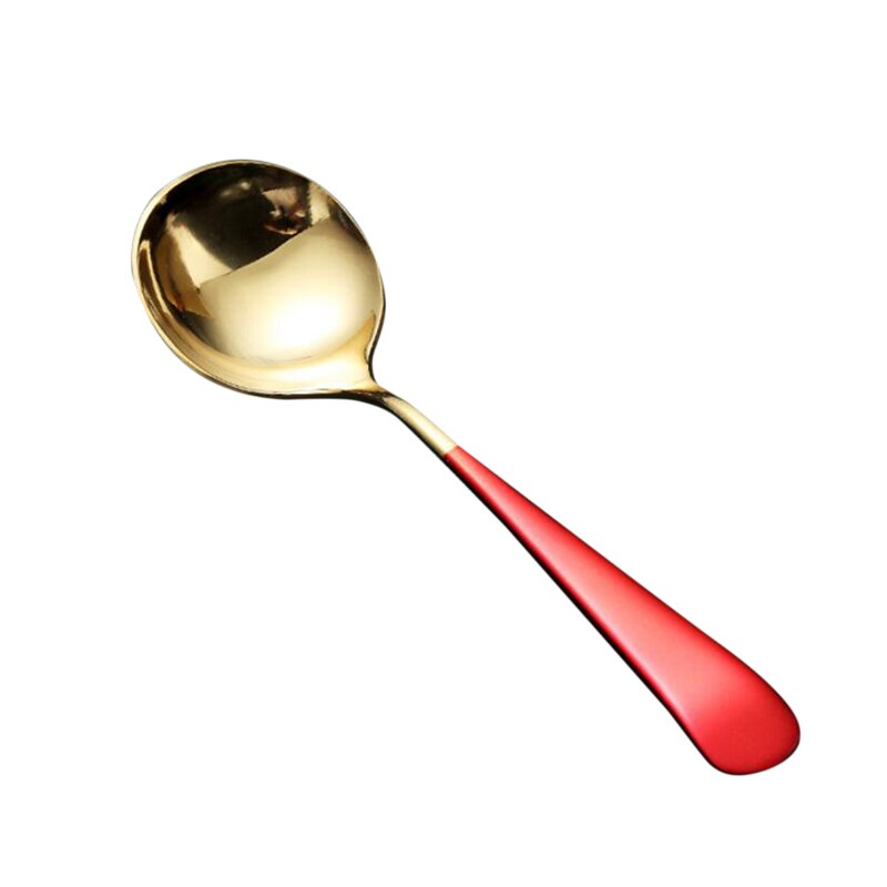 304 Stainless Steel Round Spoon Coffee Dessert Spoon Ice Cream Dinner Tableware Afternoon Tea Dessert Spoon: red golden