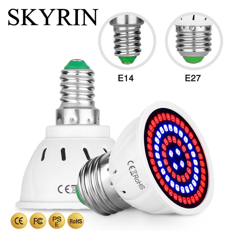 Skyrin ledet vekstpære fullspekterlamper til planteblomster  e24 e14 gu10 MR16 b22 220v 48 lysdioder 60 lysdioder 80 lysdioder fytovekstlamper