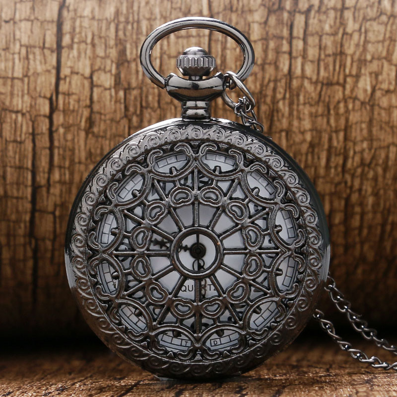 Vintage Black Spider Web Pocket watch with Chain Necklace Pendant Steampunk Hour Antique Necklace P242