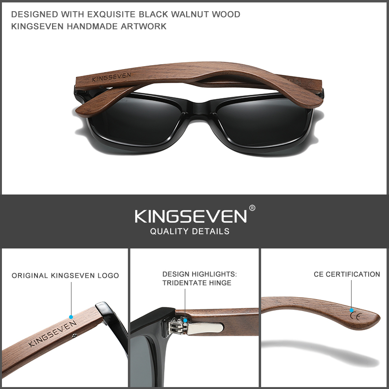KINGSEVEN-gafas de sol de madera Natural para hombre y mujer, lentes de sol polarizadas hechas a mano con espejo, UV400, 2023