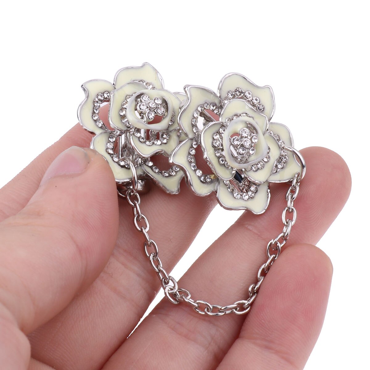 Clip de Rebeca para suéter para mujer, pasador de seguridad Vintage con flores, soporte para cuello de camisa, broche de Metal de cristal, Pin de cocodrilo artesanal