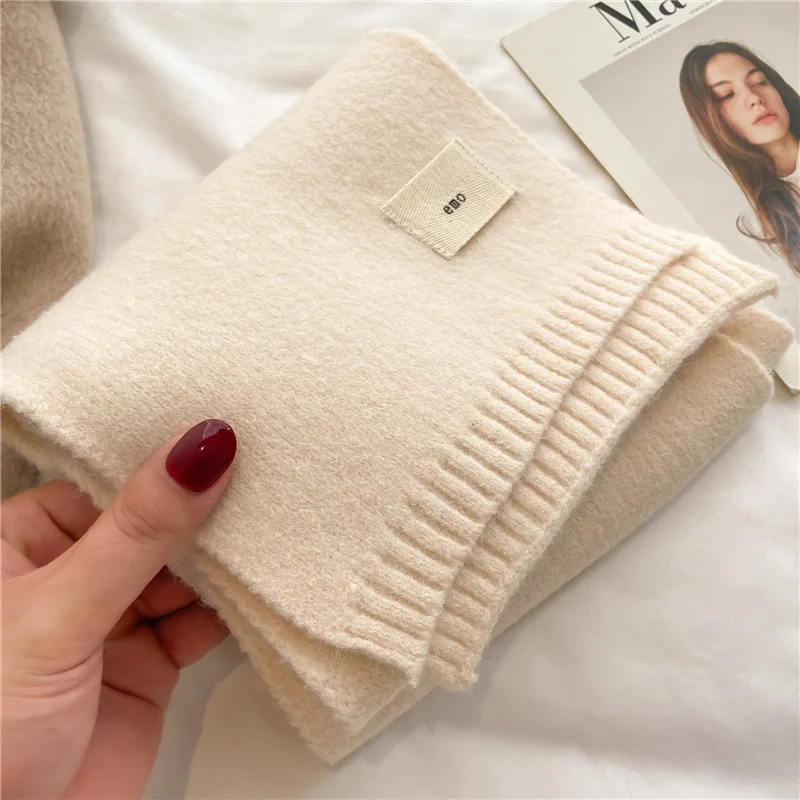 Bufandas coreanas de Cachemira para mujer, chales Pashmina suaves y cálidos para invierno, bufanda larga tejida de Color puro para mujer