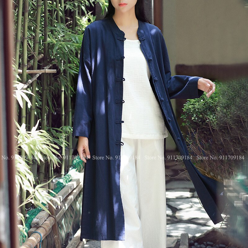 Cotton Linen Coat Men Women Retro Shirts Tops Chinese Style Zen Tea Long Sleeve Tang Suit Jackets Kung Fu Casual Blouse Cardigan