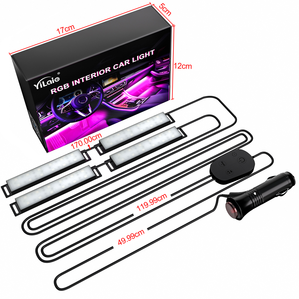 Ambient Foot Light Strip Car Neon Interior LED RGB Light Strips With Control Auto Decorative Lamps Chassis Light Strips: Zimne białe