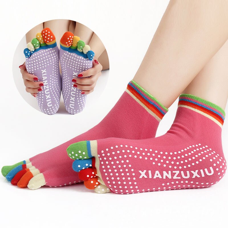 Women&#39;s Five Fingers Cotton Socks 5 Pairs/Lot Colorful Funny Toe Socks Ladies Breathable Anti-skid Pilates Massage Socks